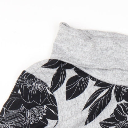 M&Co Womens Grey Floral Polyester A-Line Size 12 Roll Neck Pullover