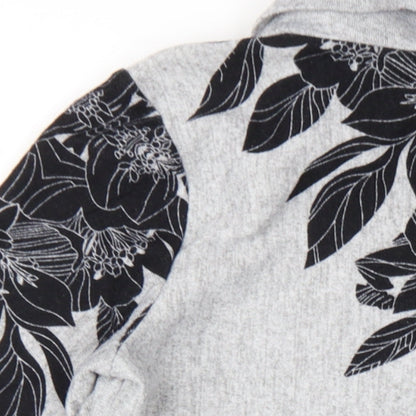 M&Co Womens Grey Floral Polyester A-Line Size 12 Roll Neck Pullover