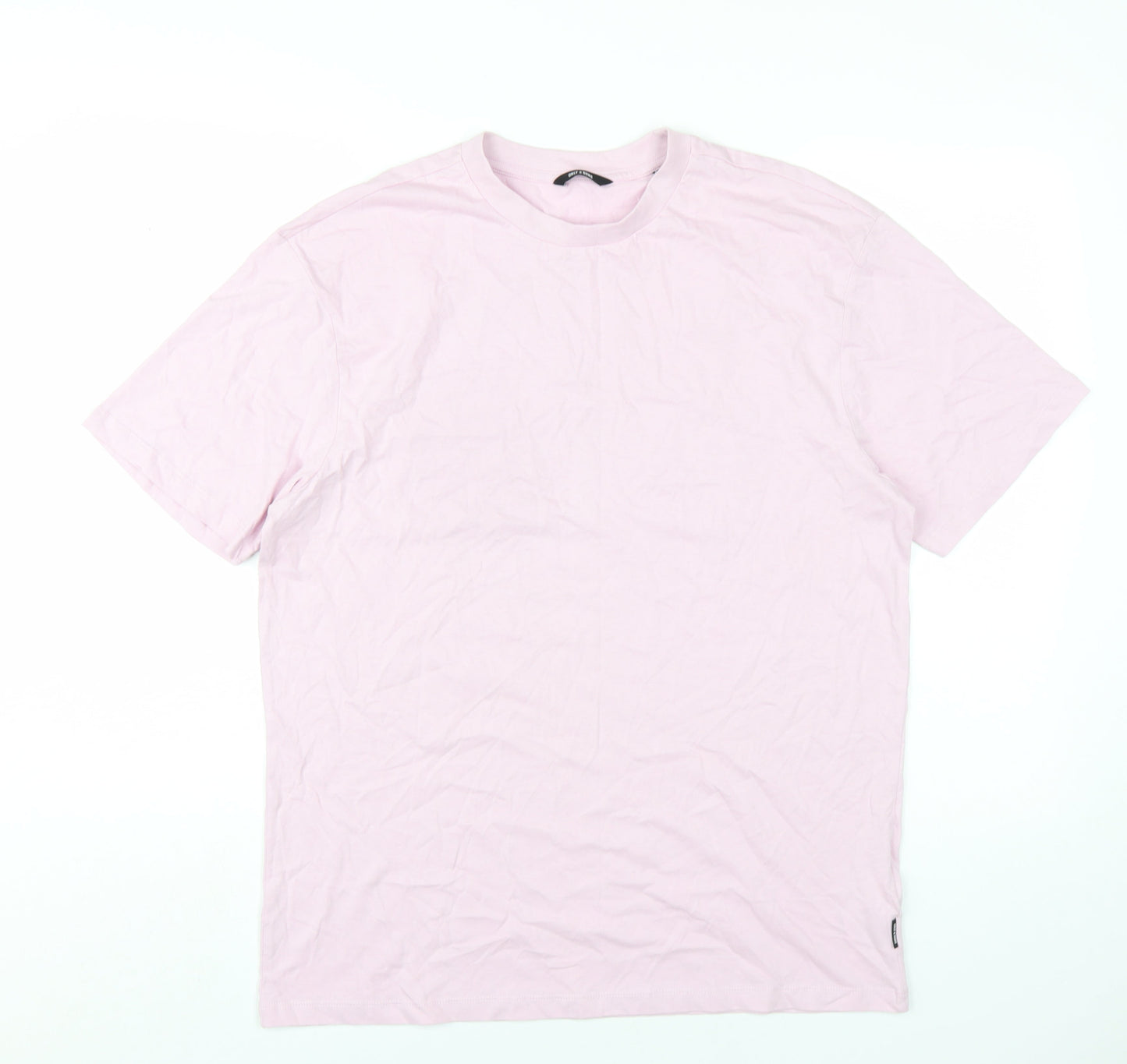 ONLY & SONS Mens Pink Cotton T-Shirt Size M Round Neck