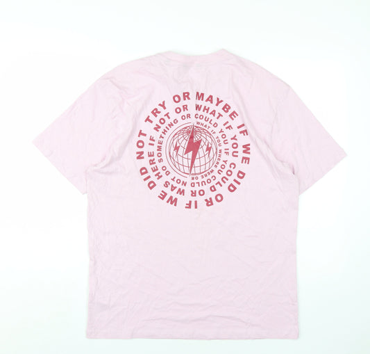 ONLY & SONS Mens Pink Cotton T-Shirt Size M Round Neck