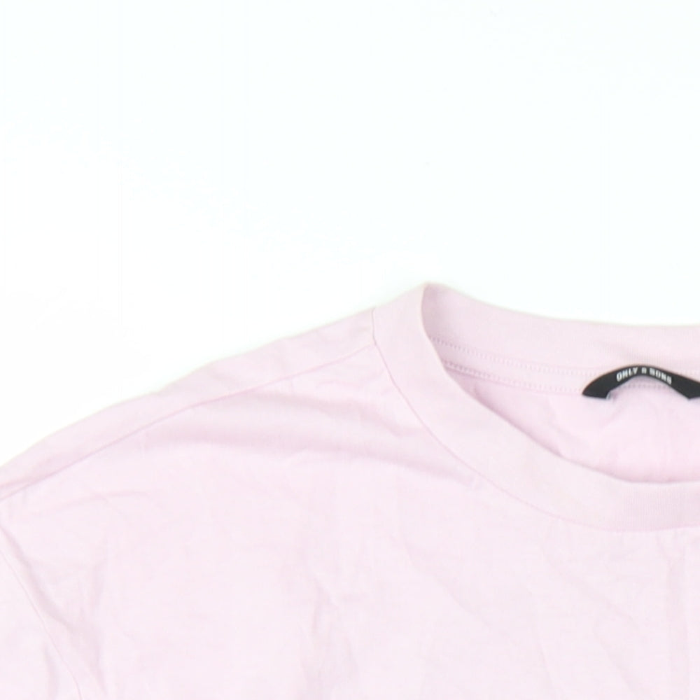 ONLY & SONS Mens Pink Cotton T-Shirt Size M Round Neck