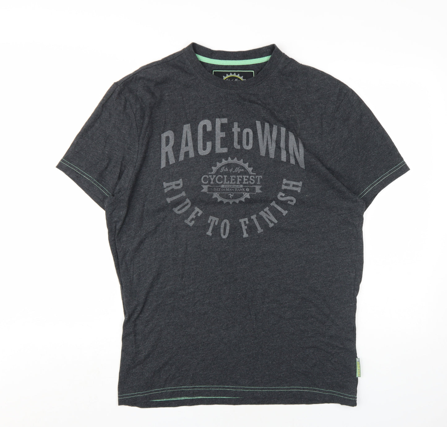 Cyclefest Mens Grey Cotton T-Shirt Size L Round Neck - Isle of Man Cyclefest