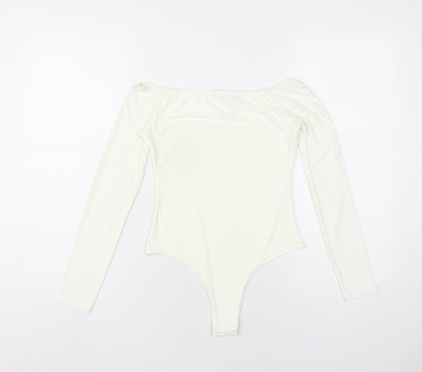 PRETTYLITTLETHING Womens Ivory Polyester Bodysuit One-Piece Size 8 Snap