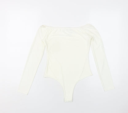 PRETTYLITTLETHING Womens Ivory Polyester Bodysuit One-Piece Size 8 Snap
