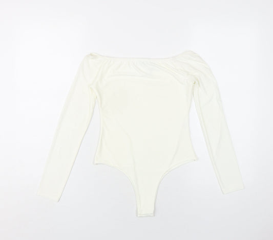 PRETTYLITTLETHING Womens Ivory Polyester Bodysuit One-Piece Size 8 Snap