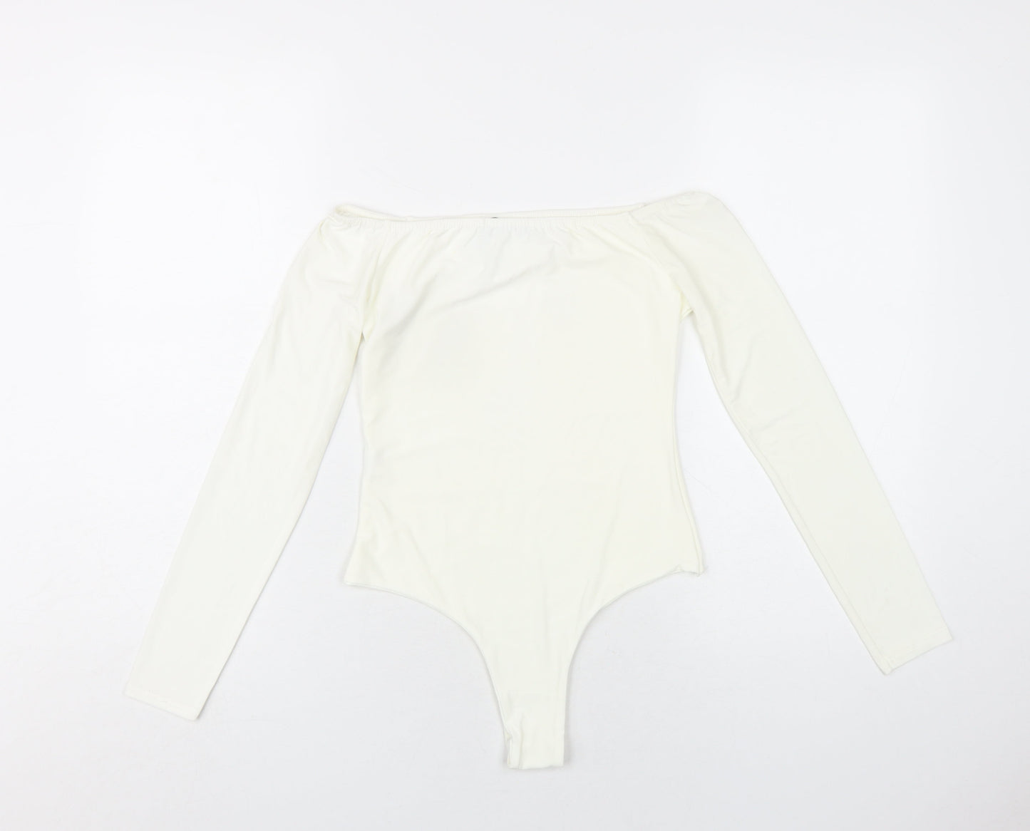 PRETTYLITTLETHING Womens Ivory Polyester Bodysuit One-Piece Size 8 Snap