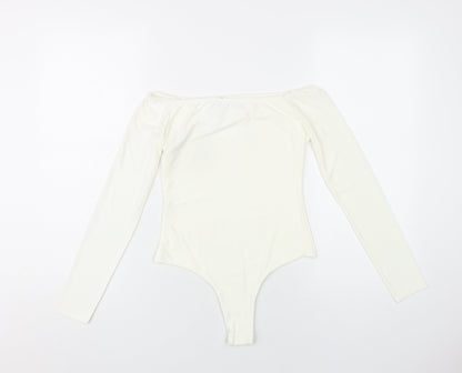 PRETTYLITTLETHING Womens Ivory Polyester Bodysuit One-Piece Size 8 Snap