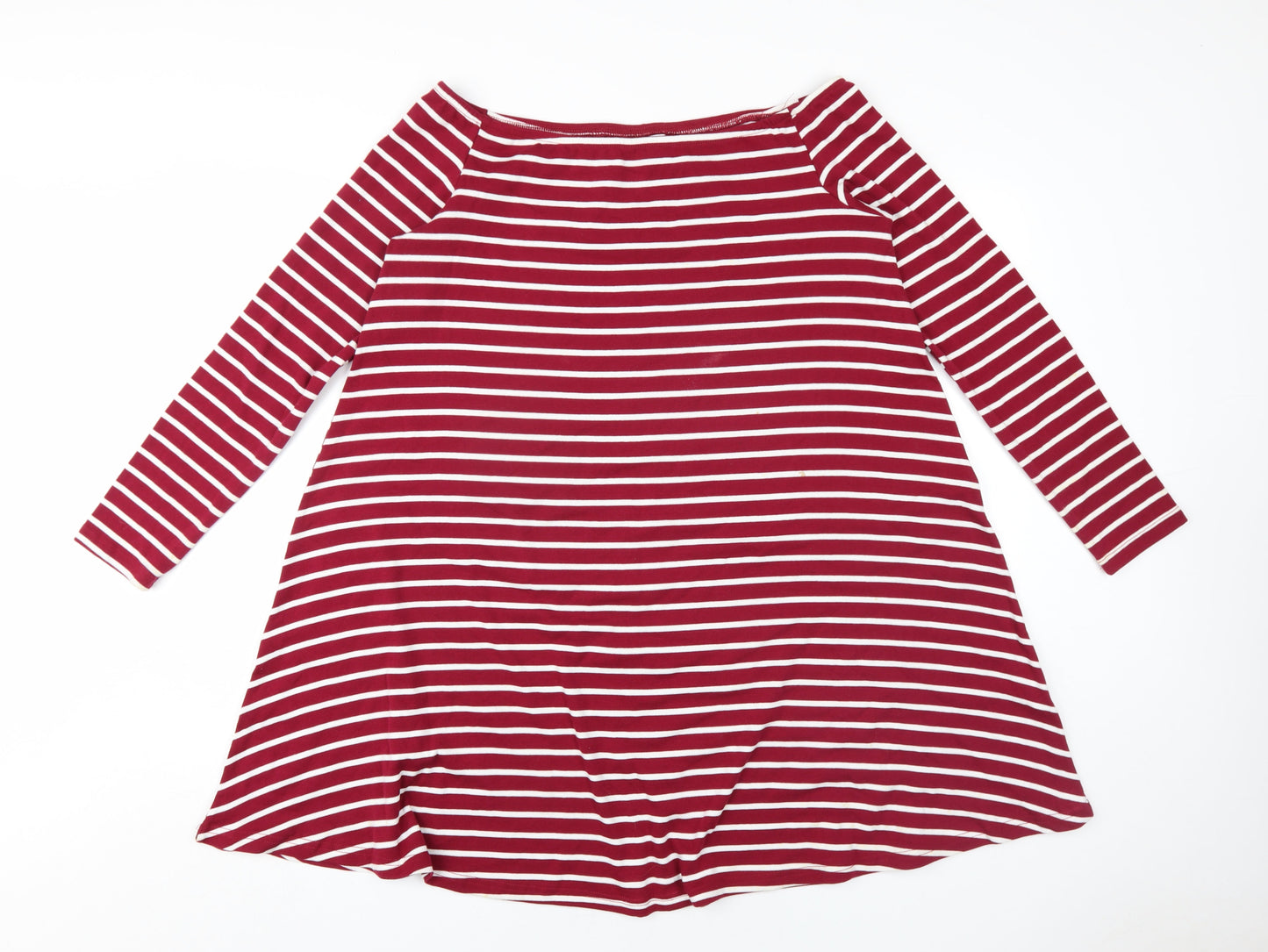 Glamorous Womens Red Striped Cotton A-Line Size M Off the Shoulder Pullover