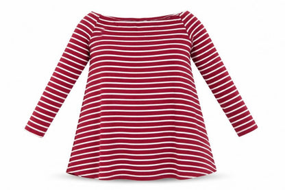 Glamorous Womens Red Striped Cotton A-Line Size M Off the Shoulder Pullover