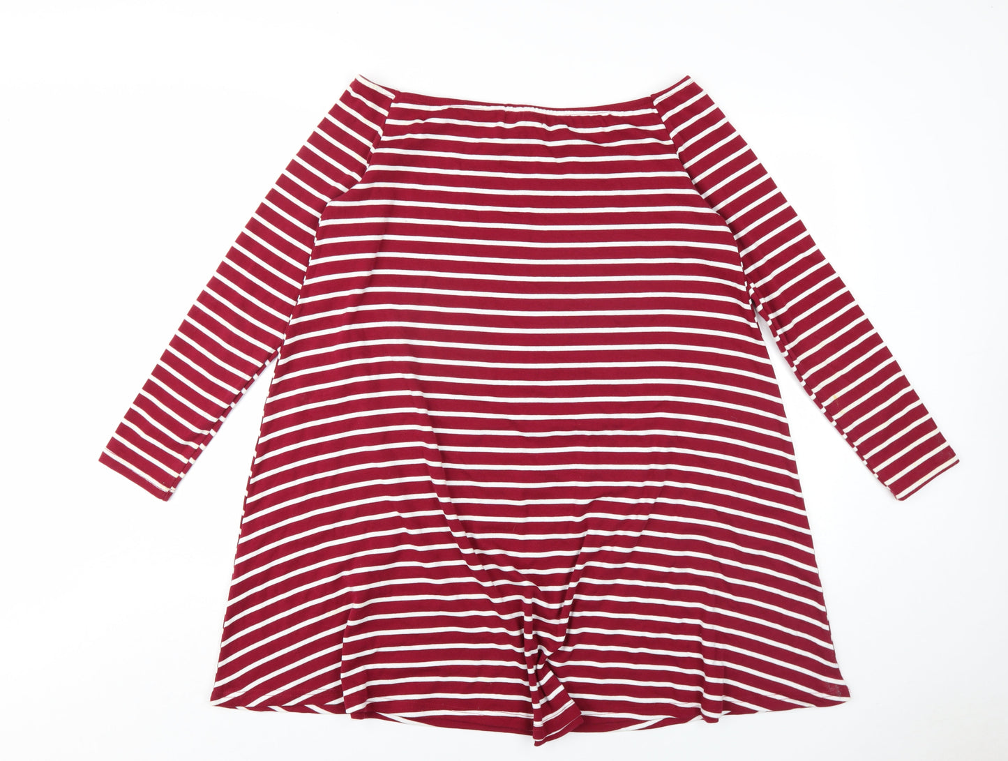 Glamorous Womens Red Striped Cotton A-Line Size M Off the Shoulder Pullover