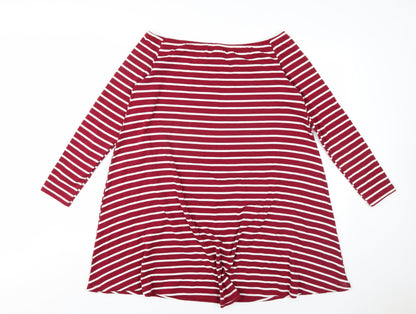 Glamorous Womens Red Striped Cotton A-Line Size M Off the Shoulder Pullover