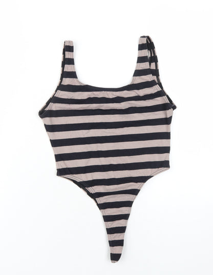 Rodeo Womens Black Striped Cotton Bodysuit One-Piece Size 14 Pullover
