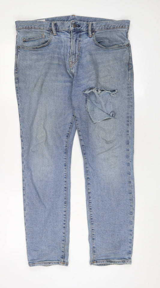 Gap Mens Blue Cotton Straight Jeans Size 34 in L30 in Slim Zip