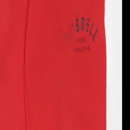 Russell Athletic Mens Red Cotton Jogger Trousers Size S L30 in Regular Drawstring - Logo