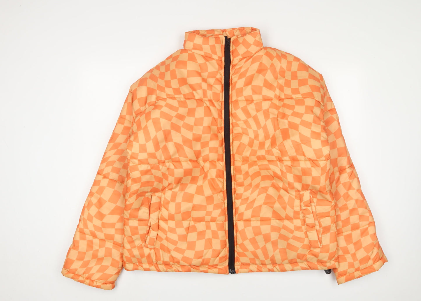 Daisy Street Womens Orange Geometric Parka Jacket Size 14 Zip