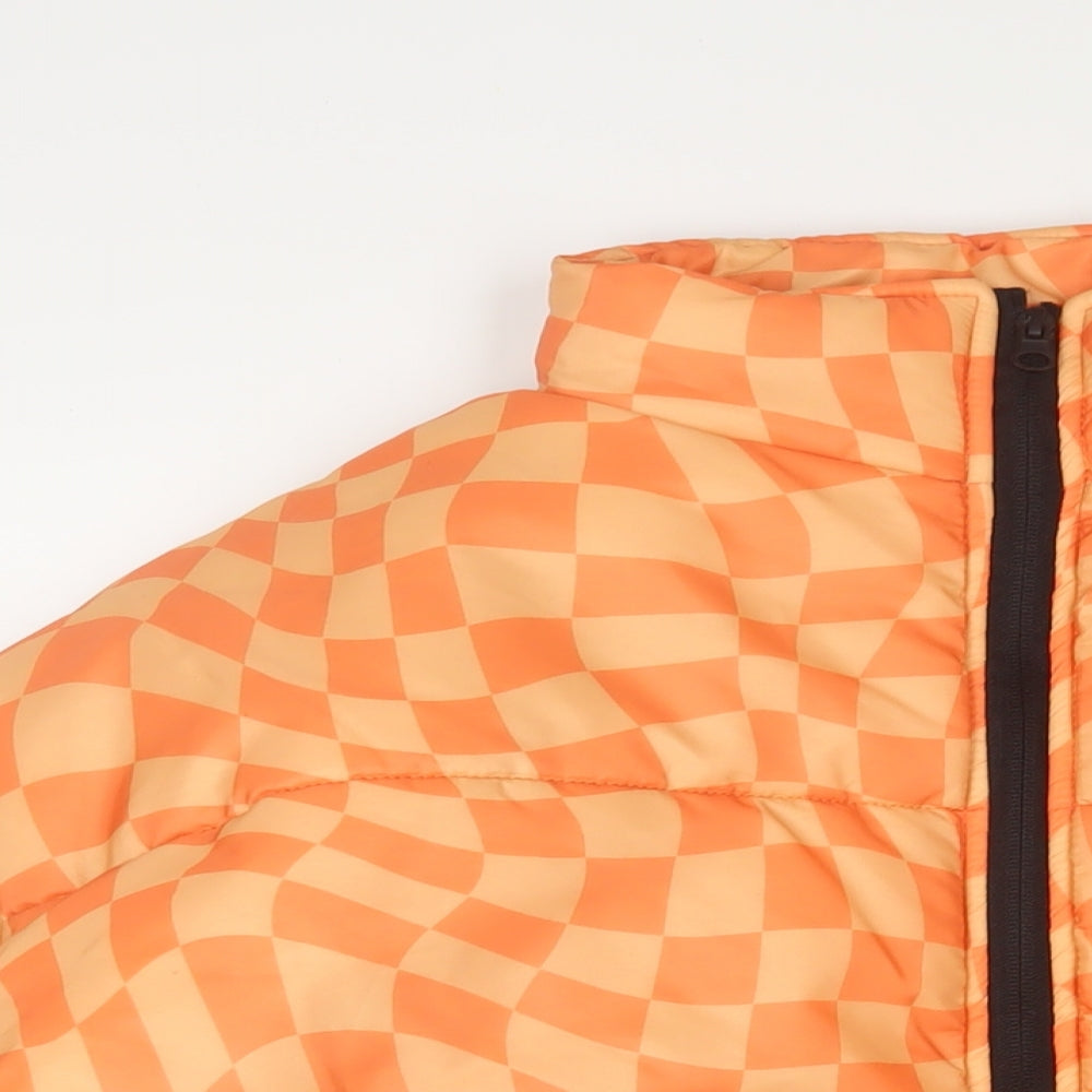 Daisy Street Womens Orange Geometric Parka Jacket Size 14 Zip