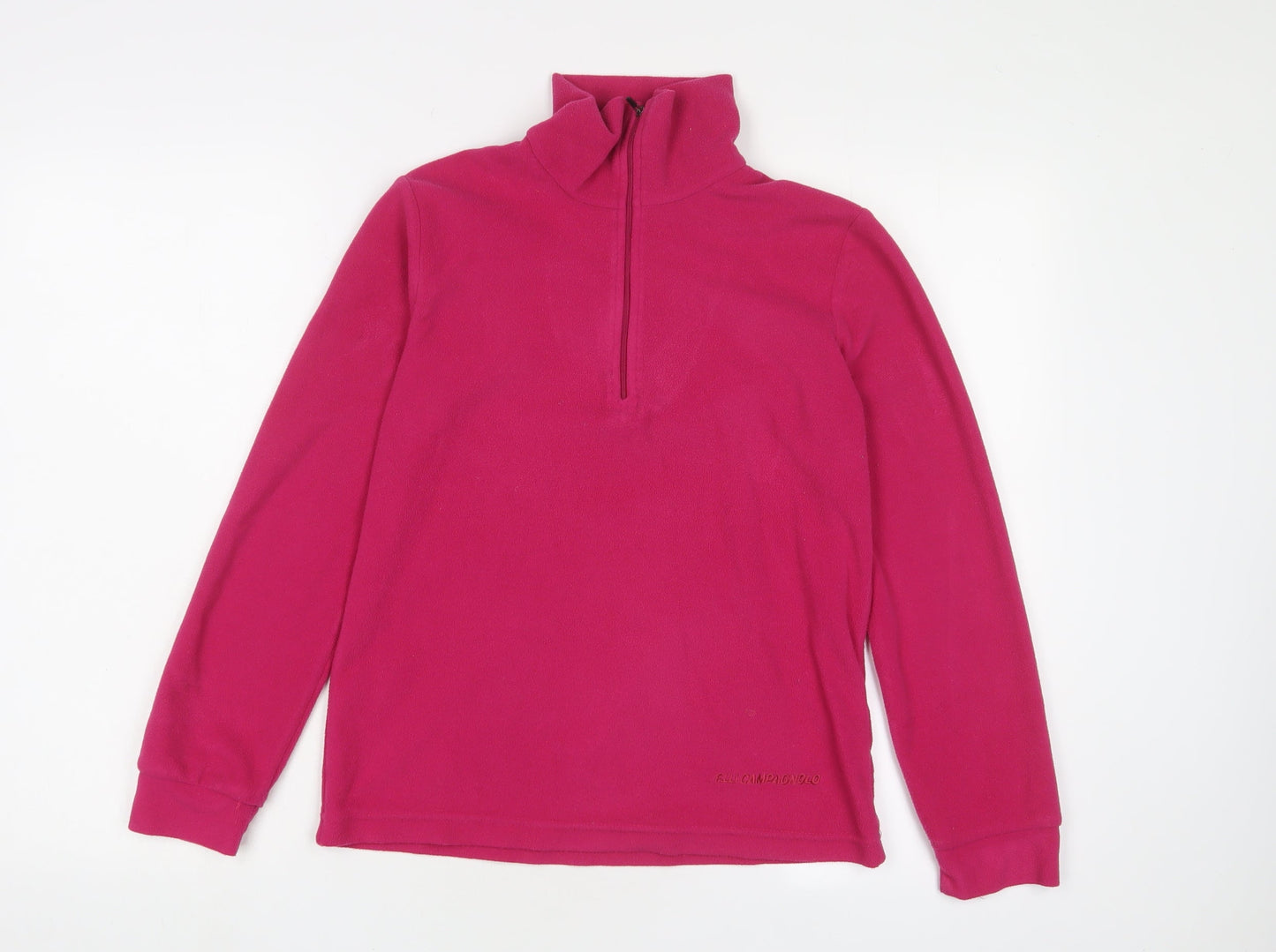 F.LLI Campagnolo Womens Pink Polyester Pullover Sweatshirt Size 12 Zip - Logo, Embroidered