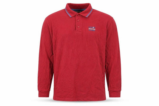 Front view of Atlas For Men Red Long Sleeve Polo, size L
