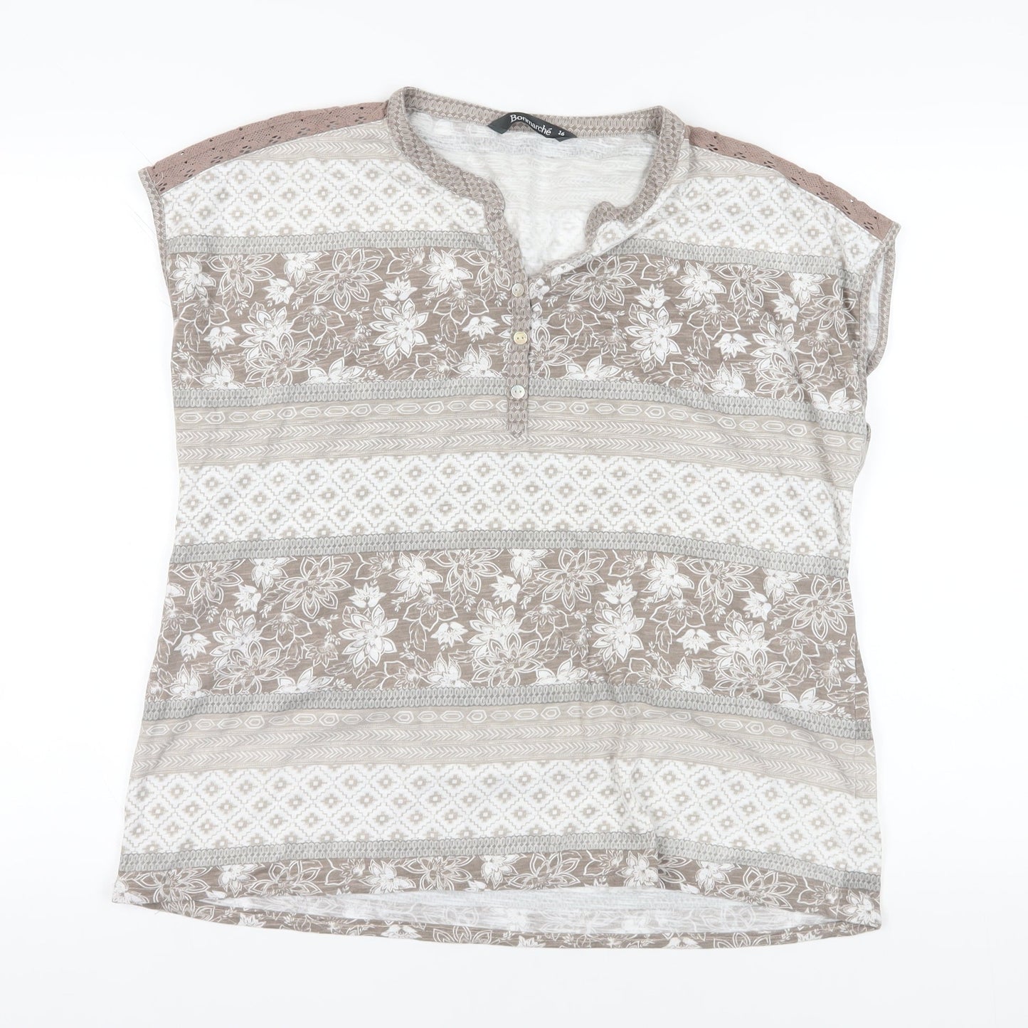 Bonmarché Brown Floral Blouse, Size 16, Casual Comfort