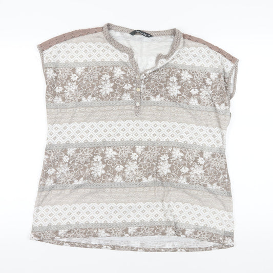 Bonmarché Brown Floral Blouse, Size 16, Casual Comfort