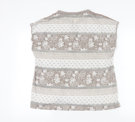 Bonmarché Brown Floral Blouse, Size 16, Casual Comfort