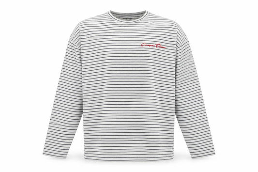 Front view of boohooMAN Grey Striped Long Sleeve T-Shirt XS