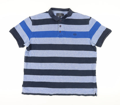 BHS Blue Striped Polo Shirt, Large, Short Sleeve