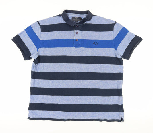 BHS Blue Striped Polo Shirt, Large, Short Sleeve