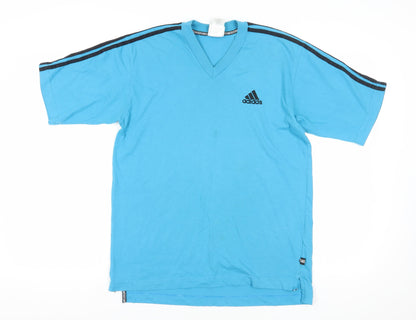 Adidas Blue V-Neck T-Shirt, Medium, Cotton Comfort