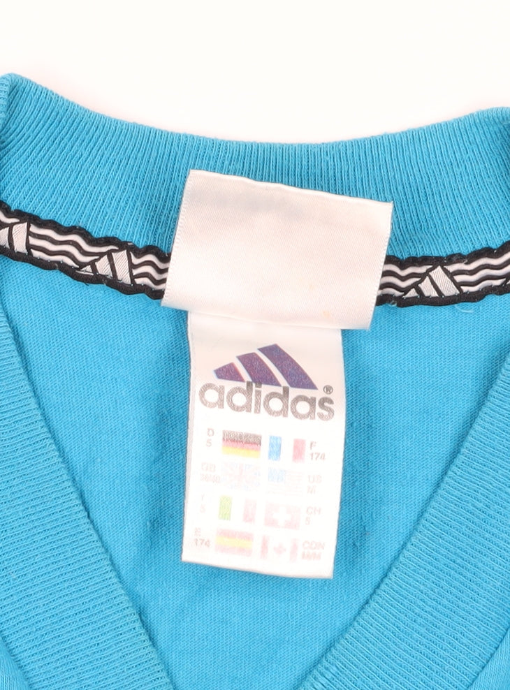 Adidas Blue V-Neck T-Shirt, Medium, Cotton Comfort
