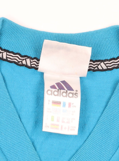Adidas Blue V-Neck T-Shirt, Medium, Cotton Comfort