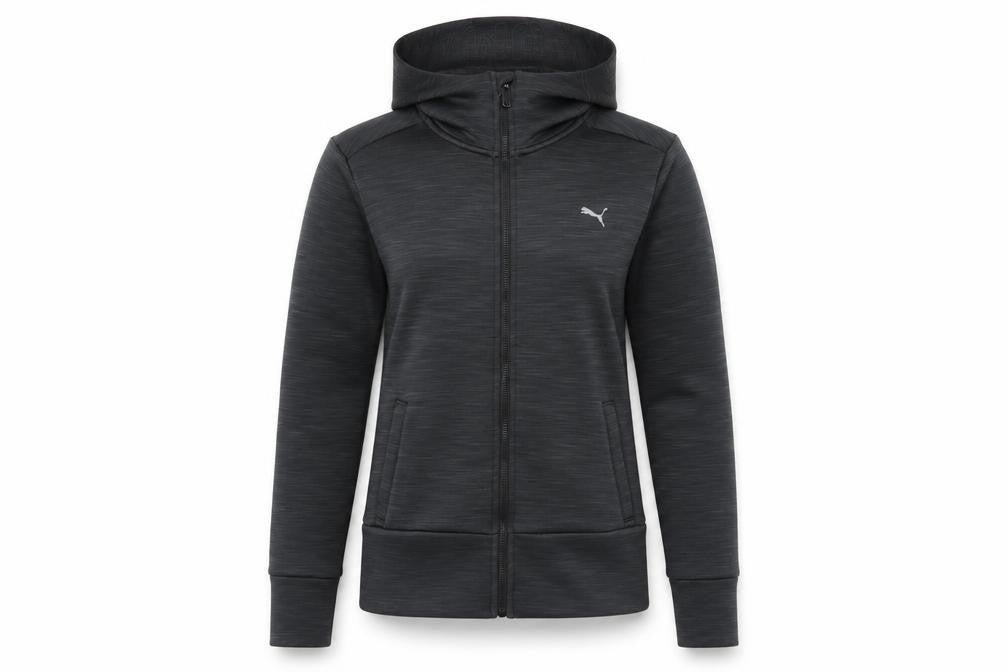 Front view of Puma Black Full Zip Hoodie - unisex s - activewear essential