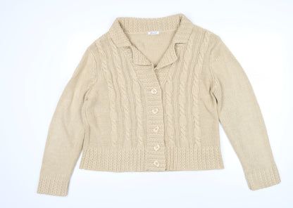 Damart Womens Beige Collared Acrylic Cardigan Jumper Size 14