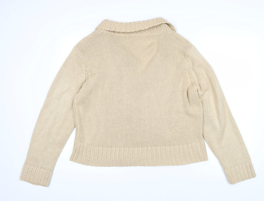Damart Womens Beige Collared Acrylic Cardigan Jumper Size 14