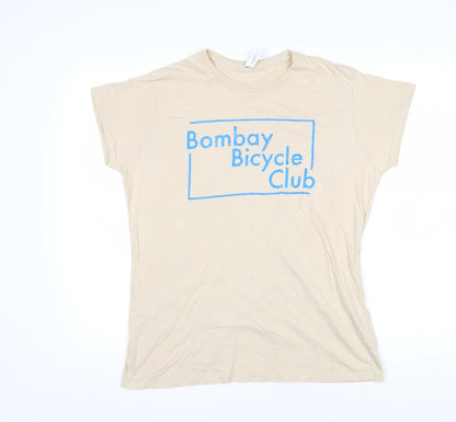 Bombay bicycle club Womens Beige 100% Cotton Basic T-Shirt Size 2XL Round Neck - Bombay Bicycle Club