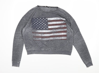 Womens UK Size L Pull&Bear Grey Pullover Sweatshirt