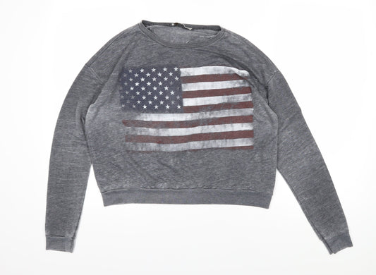 Womens UK Size L Pull&Bear Grey Pullover Sweatshirt