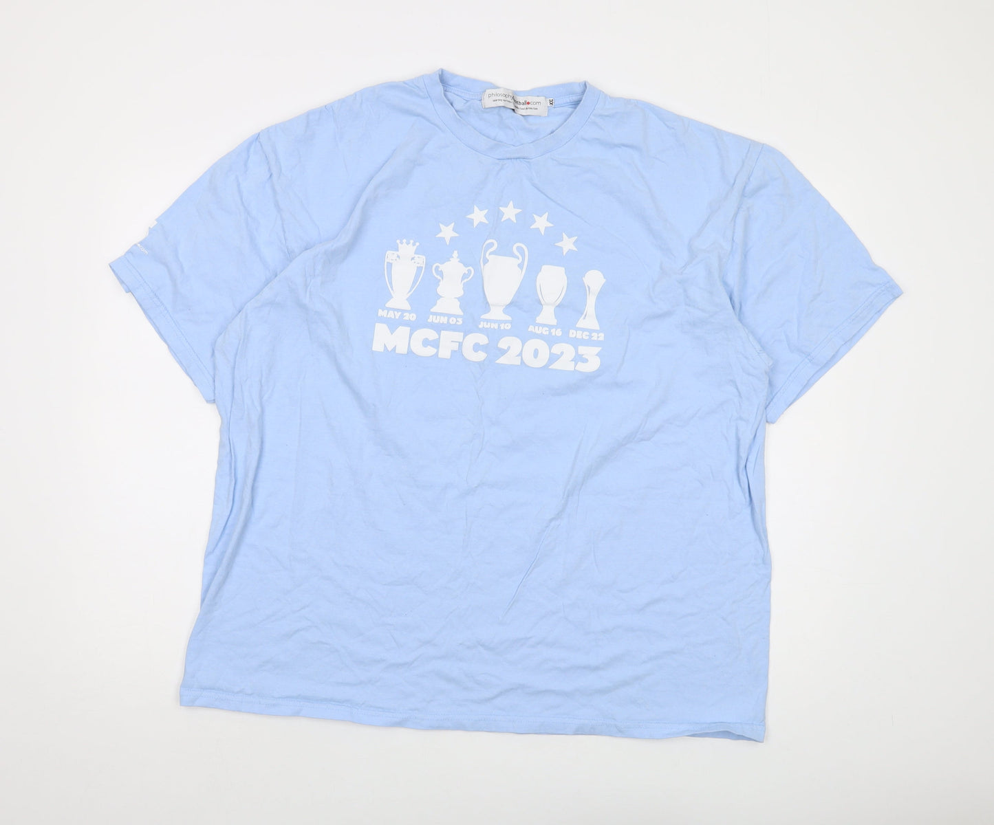 Philosophy Football Mens Blue Cotton T-Shirt Size 2XL Crew Neck - MCFC 2023