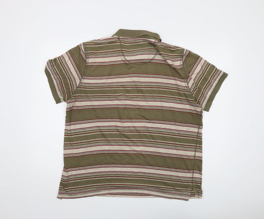 North Coast Mens Green Striped Cotton Polo Size L Collared Button