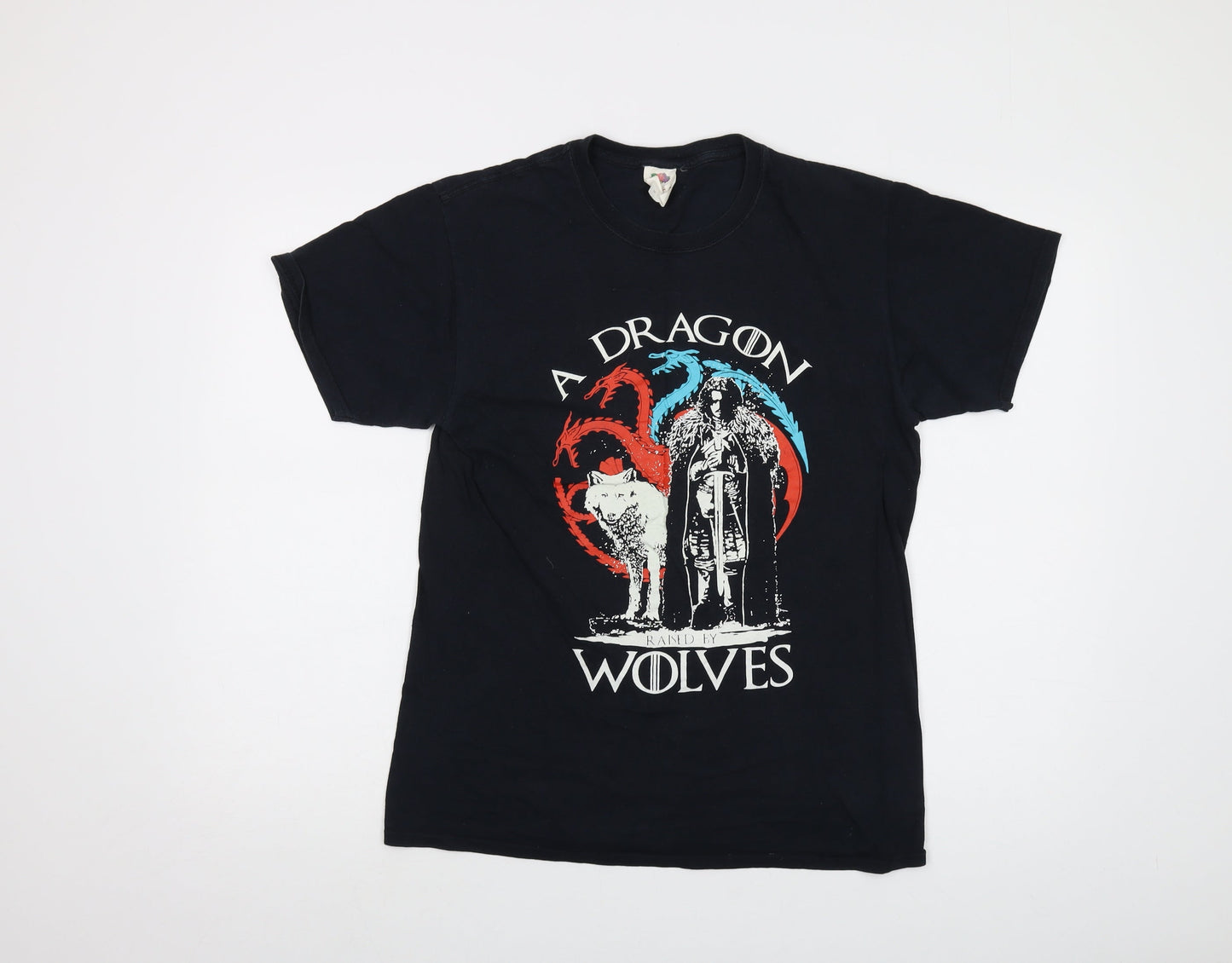 a Dragon Wolves Mens Beige Cotton T-Shirt Size M Crew Neck