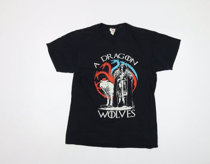 a Dragon Wolves Mens Beige Cotton T-Shirt Size M Crew Neck
