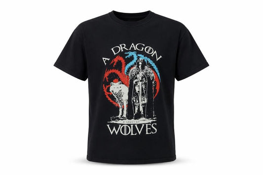 a Dragon Wolves Mens Beige Cotton T-Shirt Size M Crew Neck