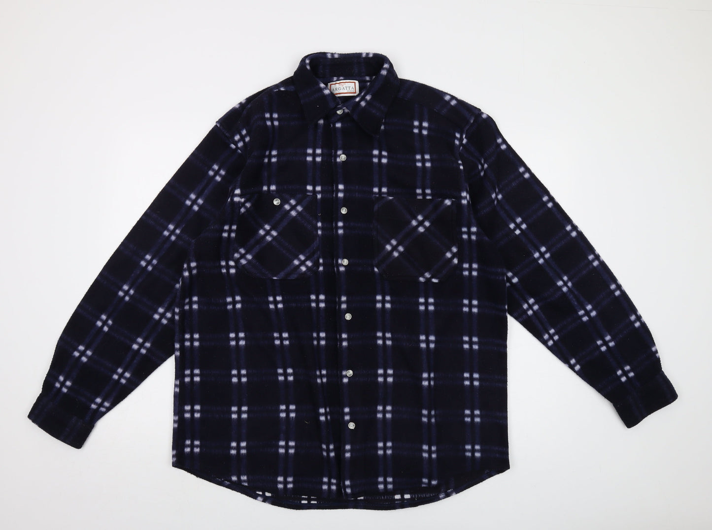 Argatta Mens Blue Plaid Polyester Button-Up Size L Collared Button