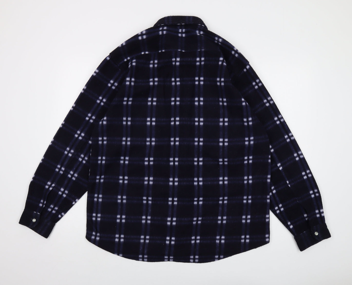 Argatta Mens Blue Plaid Polyester Button-Up Size L Collared Button