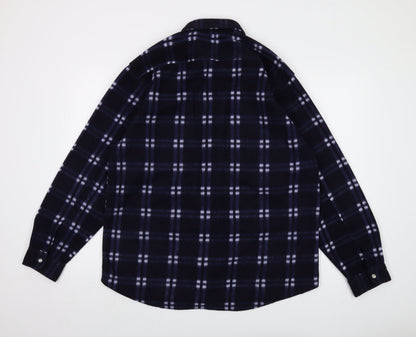 Argatta Mens Blue Plaid Polyester Button-Up Size L Collared Button