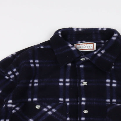 Argatta Mens Blue Plaid Polyester Button-Up Size L Collared Button