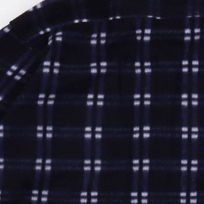 Argatta Mens Blue Plaid Polyester Button-Up Size L Collared Button