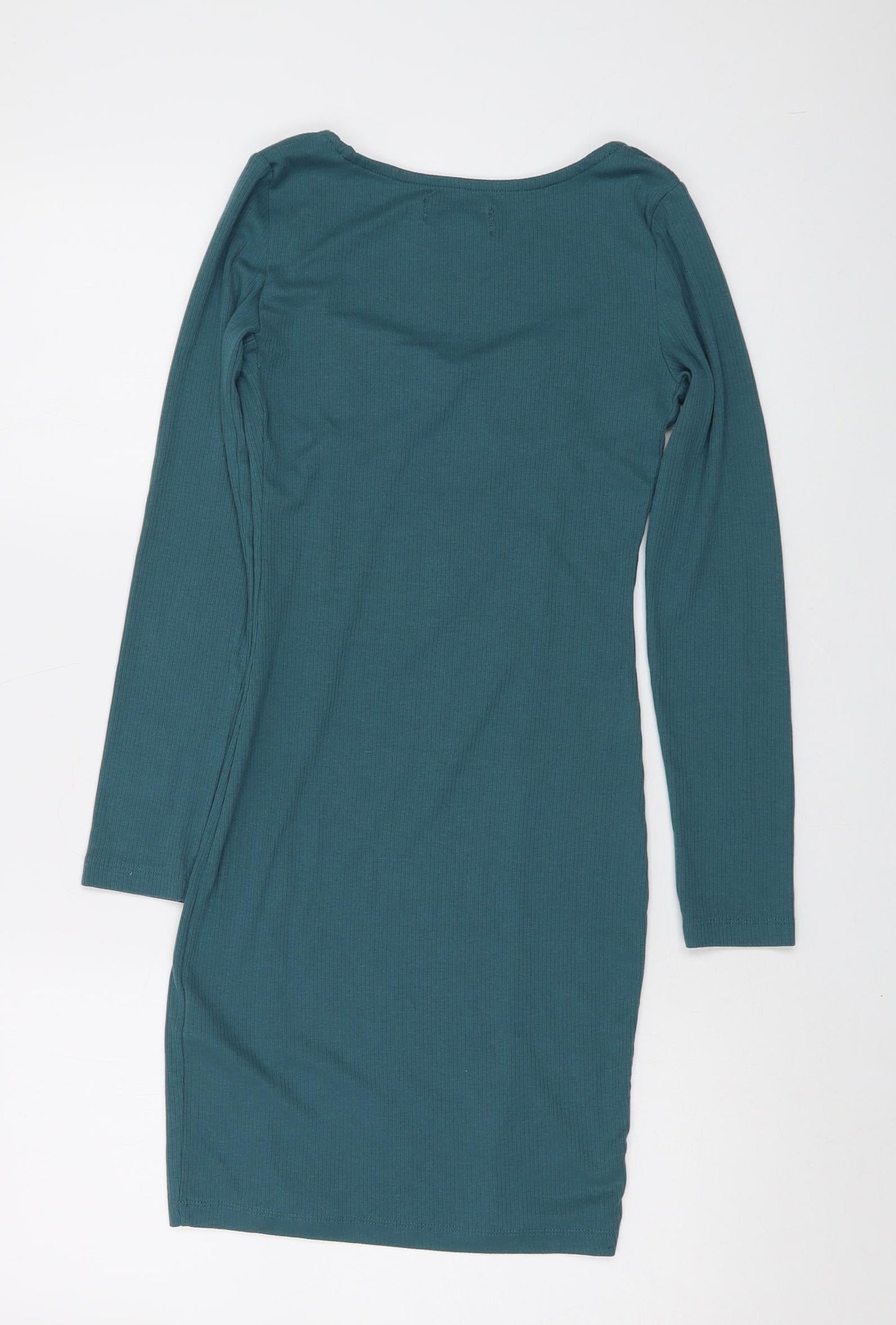 Brave Soul Womens Green Cotton Bodycon Size XS V-Neck Pullover