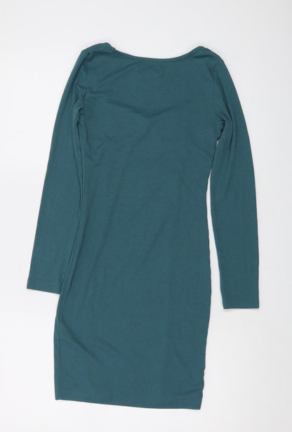 Brave Soul Womens Green Cotton Bodycon Size XS V-Neck Pullover