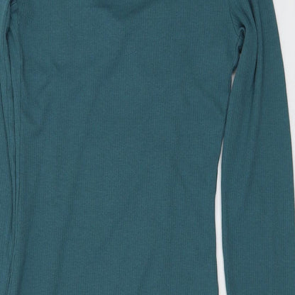 Brave Soul Womens Green Cotton Bodycon Size XS V-Neck Pullover